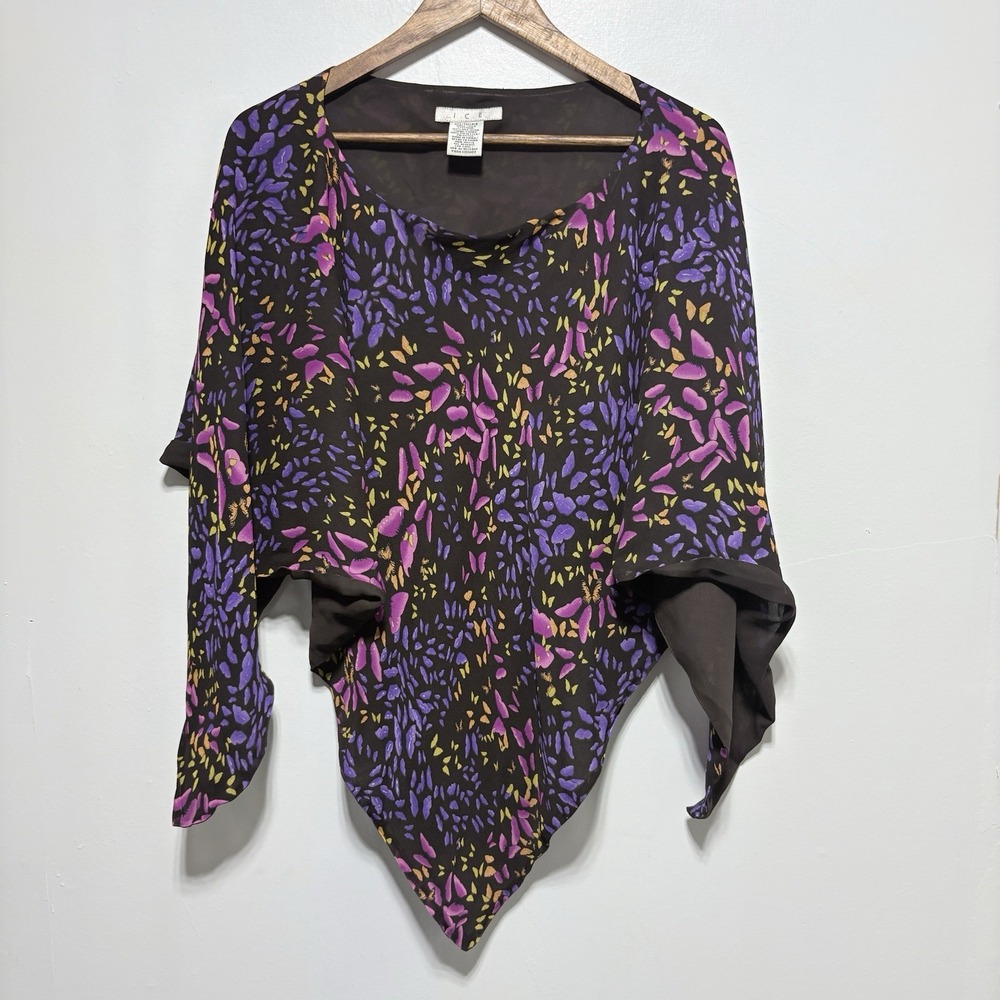 ICE Poncho Womens S Silk Butterfly Colorful Topper Lightweight Artsy
